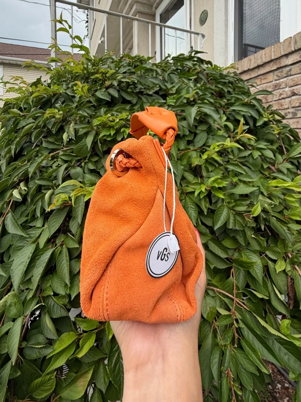 Orange Suede Bucket Bag Drawstring Crossbody Dumpling Cloud Pouch NWT